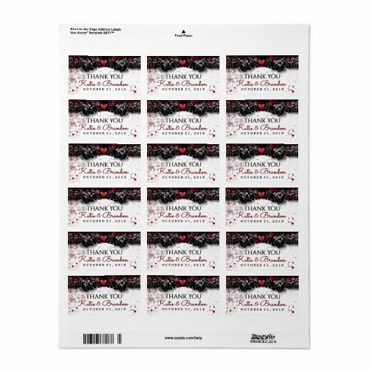 Blood Splatter Halloween Bruiloft Dank u Labels (Full Sheet)
