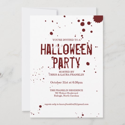 Blood Splatz Déplaisant Halloween Party Invitation (Devant)