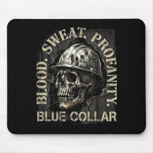 Blood Sweat Profanity Construction Worker Skull Bl Muismat (Voorkant)