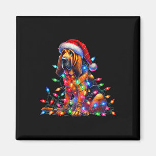 Bloodhound Christmas Lights Santa Hat Hondenliefhe Magneet