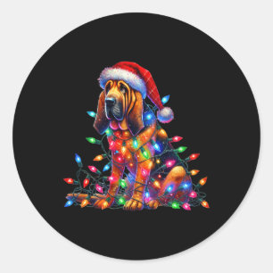 Bloodhound Christmas Lights Santa Hat Hondenliefhe Ronde Sticker