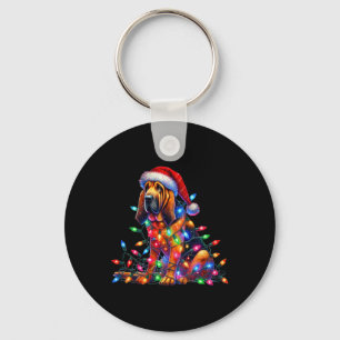 Bloodhound Christmas Lights Santa Hat Hondenliefhe Sleutelhanger