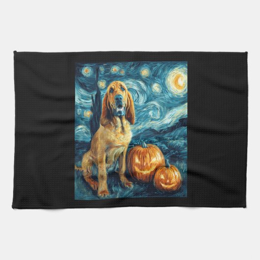 Bloodhound Cute Dog Halloween Jack O Lantern Pumpk Theedoek (Horizontaal)