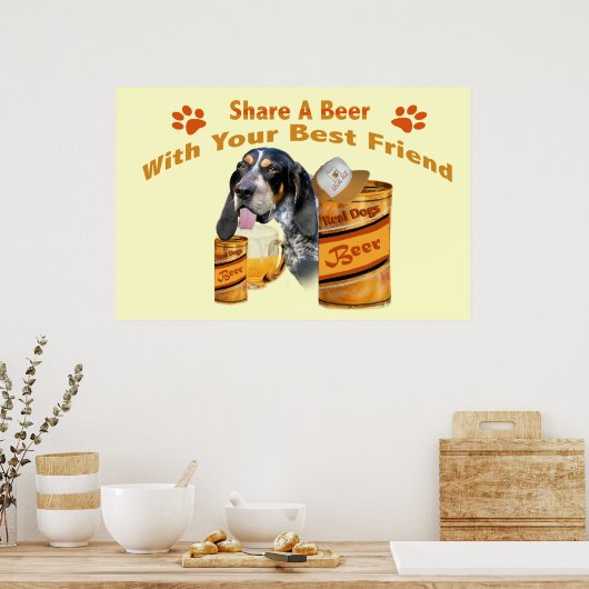 Bloodhound deelt een poster met bier. (Keuken)
