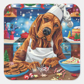 Bloodhound Holiday Baking: Feestelijke Kerst Vierkante Sticker (Voorkant)