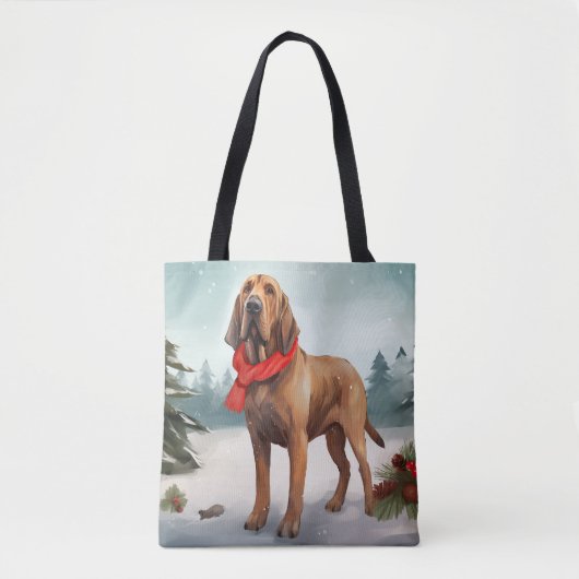 Bloodhound Hond in Sneeuw Kerstmis Draagtas (Voorkant)