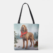 Bloodhound Hond in Sneeuw Kerstmis Draagtas (Achterkant)