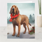 Bloodhound Hond in Sneeuw Kerstmis Kaart (Voorkant)