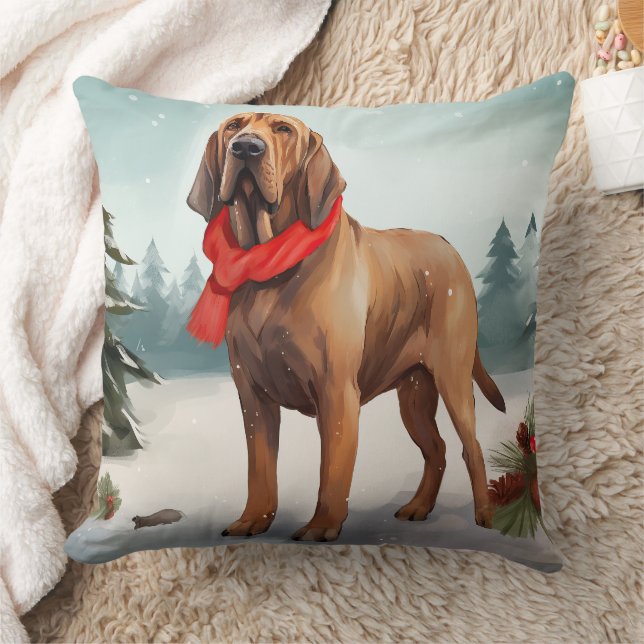 Bloodhound Hond in Sneeuw Kerstmis Kussen (Deken)