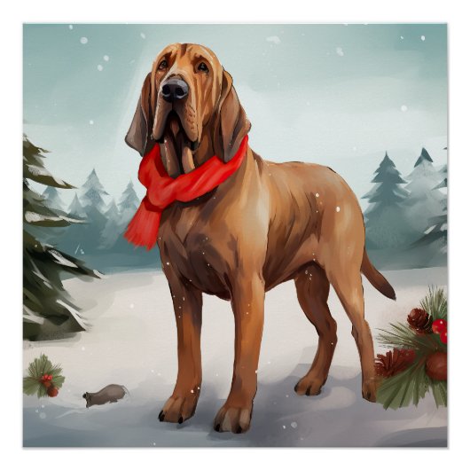 Bloodhound Hond in Sneeuw Kerstmis Perfect Poster (Voorkant)