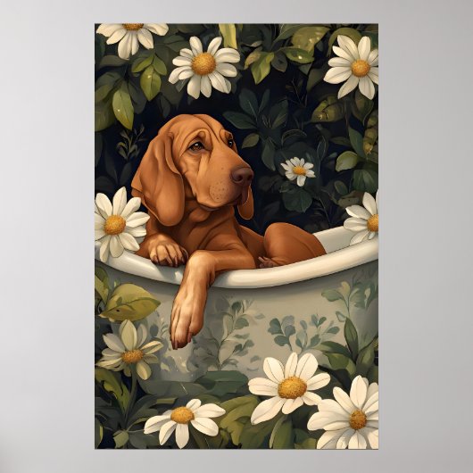 Bloodhound In Bathtub Poster, Funny Dog Poster (Devant)