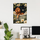 Bloodhound In Bathtub Poster, Funny Dog Poster (Bureau à domicile)