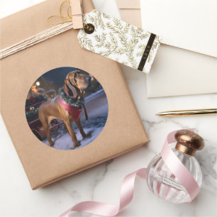 Bloodhound Kerst Feestelijke Periode Ronde Sticker