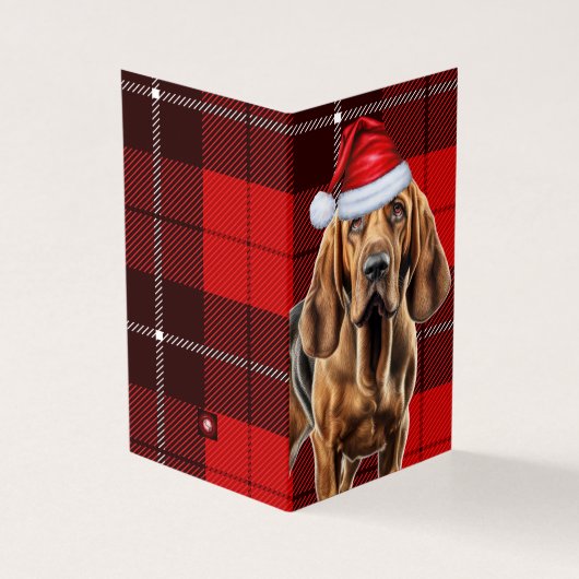 Bloodhound Kersthond met rode Holiday Plaid Kaart (Buitenkant)