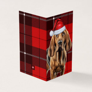 Bloodhound Kersthond met rode Holiday Plaid Kaart