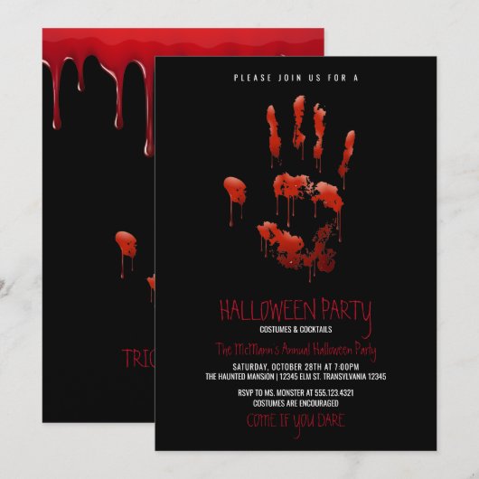 Bloody Handprint Halloween Party Invitation (Devant / Derrière)