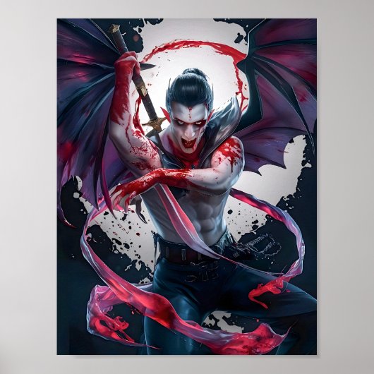 Bloody Male Vampire Warrior Poster Art (Voorkant)