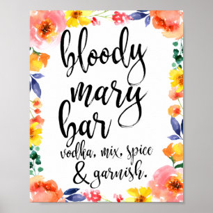 Bloody Mary Bar Bloemenschildering 8x10 Bord Poster