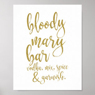 Bloody Mary Bar Gouden Glitter 8x10 Trouw Teken Poster