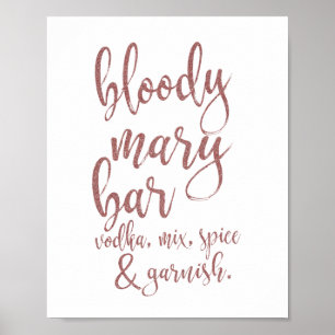 Bloody Mary Bar Roze Goud Glitter 8x10 Bord Poster