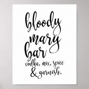 Bloody Mary Bar Zwart en Wit 8x10 Trouwbord Poster