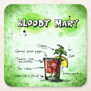Bloody Mary Drink Recipe Vierkante Kartonnen Onderzetter