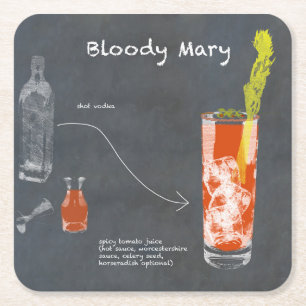 Bloody Mary Recipe Vierkante Kartonnen Onderzetter