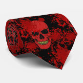Bloody Skulls Pattern Rood In Zwart Halloween Stropdas (Opgerold)