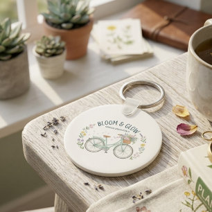 Bloom & Glow Vintage Bloemige Fiets Lente Esthetie Sleutelhanger