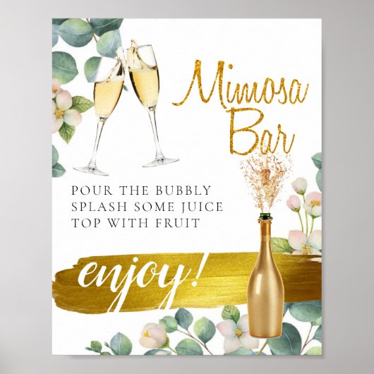Bloom Greenery Bridal Brunch Mimosa Bar Sign Poster (Voorkant)
