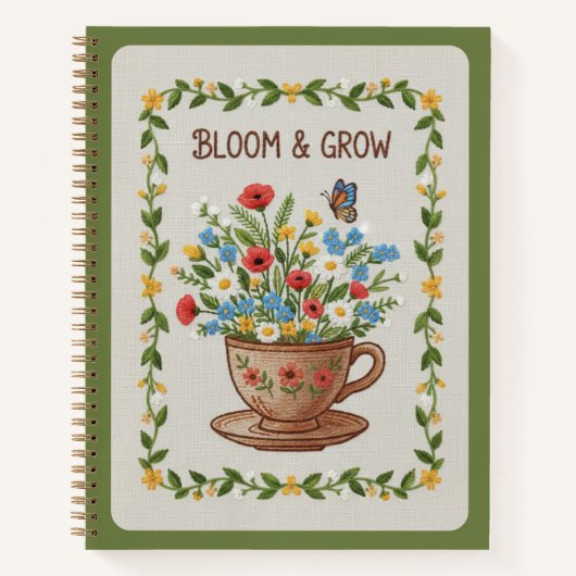 Bloom & Grow Embroidered Teacup Floral Journal (Devant)