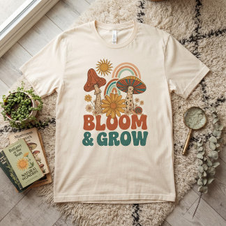 Bloom & Grow Retro Boho Paddenstoel Regenboog T-Sh T-shirt