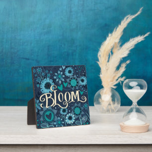 Bloom Inspirerend Hart Bloemen  Blauw Fotoplaat