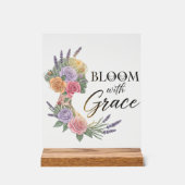 Bloom met Grace Elegant Bloemen Vrouw Silhouet Acryl Bord (Voorkant)