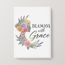 Bloom met Grace Elegant Bloemen Vrouw Silhouet Button