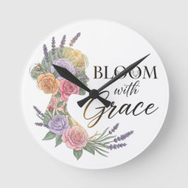 Bloom met Grace Elegant Bloemen Vrouw Silhouet Ronde Klok
