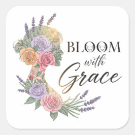 Bloom met Grace Elegant Bloemen Vrouw Silhouet Vierkante Sticker