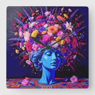 Bloom of Eternity – Een kleurrijk surrealistisch p Vierkante Klok