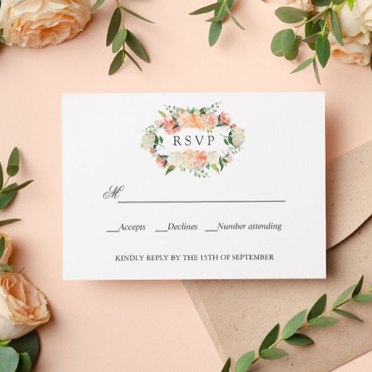 Bloom Peach roze botanische WEDDING RSVP