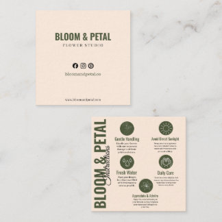 Bloom & Petal Sage Groene Bloemverzorgingskaart Vierkante Visitekaartje