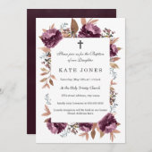 Bloom Purple Aquarelle Baptême Invitation (Devant / Derrière)