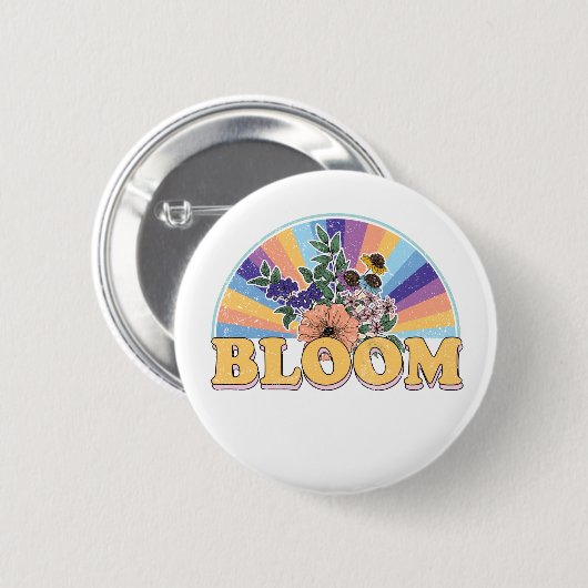 Bloom Retro Floral Ronde Button 5,7 Cm (Voorkant /achterkant)