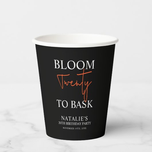 Bloom Twenty to Bask I Black Volwassen Verjaardags Papieren Bekers (Voorkant)
