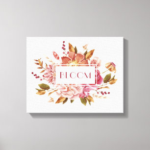 Bloom-typografie Elegante roze bloemboeket Canvas Afdruk