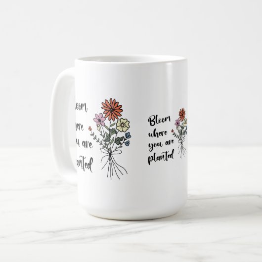 Bloom waar u bent geplant koffiemok (Voorkant links)