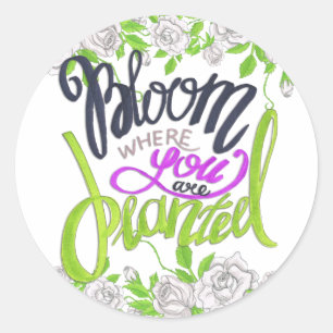 Bloom waar u bent geplant ronde sticker
