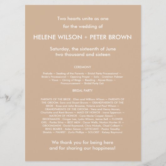 Bloom  Wedding Program in Cashmere Programma (Achterkant)