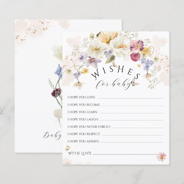 Bloom Wildflower Rustisch Baby shower Game Wishes (Voorkant / Achterkant)