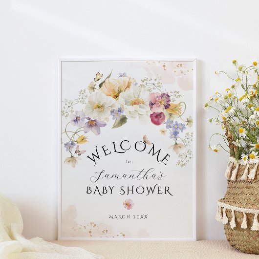 Bloom Wildflower Rustisch Baby shower welkom Poster