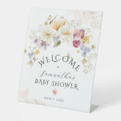 Bloom Wildflower Rustisch Baby shower welkom Reclamebord Met Voetstuk (Voorkant)